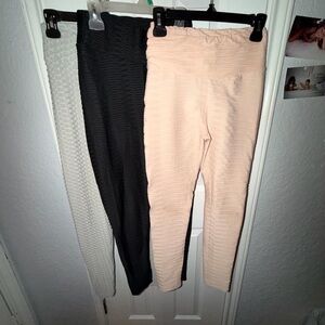 Womens Ribbed Leggings - Black grey and pink